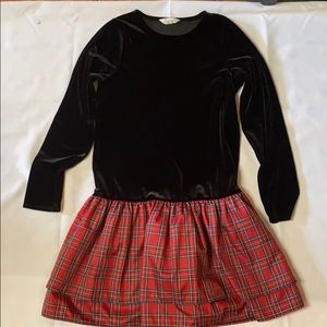 Girls Lands End Christmas Dress Velvet & Plaid